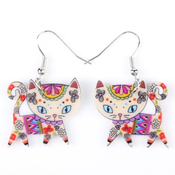 Floral Pattern Enamel Cat Earrings - Image 3