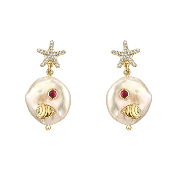 Women's Marine Style Natural Pearl Earrings - Image 2