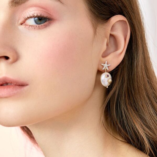Women's Marine Style Natural Pearl Earrings - Image 3