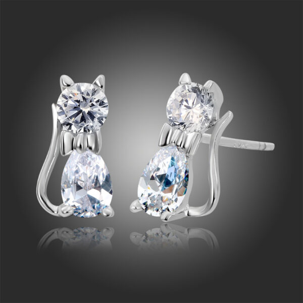 Women's Cute Kitty Silver Earrings - Image 3