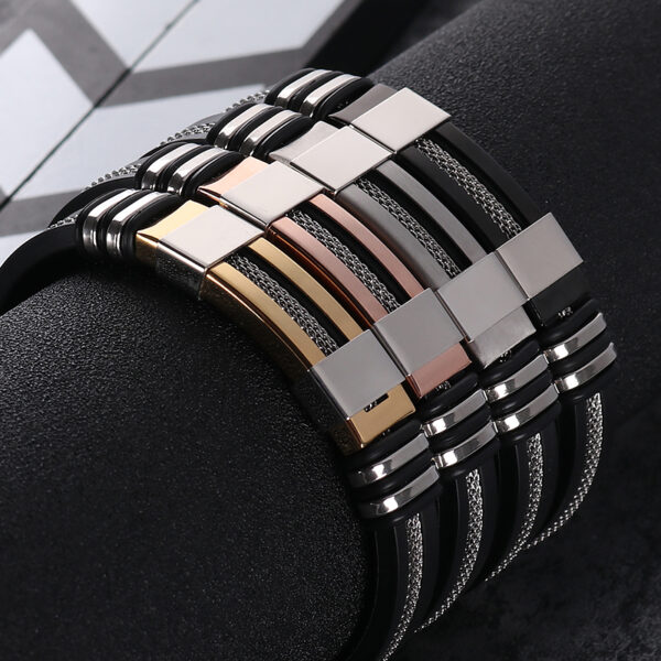 Men's Stainless Steel and Silicone Punk Bracelet - Image 3