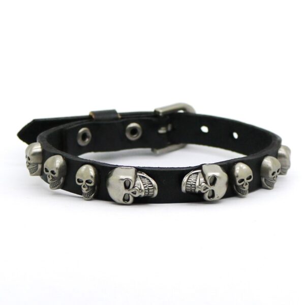 Men's Skull Rivet Slim Leather Bracelet - Image 3