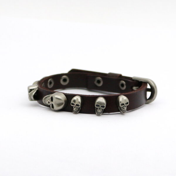 Men's Skull Rivet Slim Leather Bracelet - Image 5