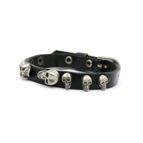 Men's Skull Rivet Slim Leather Bracelet - Image 4
