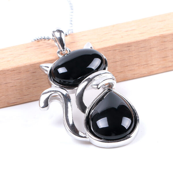 Cute Cat Shaped Necklace with Natural Stone - Image 6