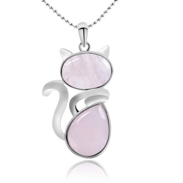 Cute Cat Shaped Necklace with Natural Stone - Image 3