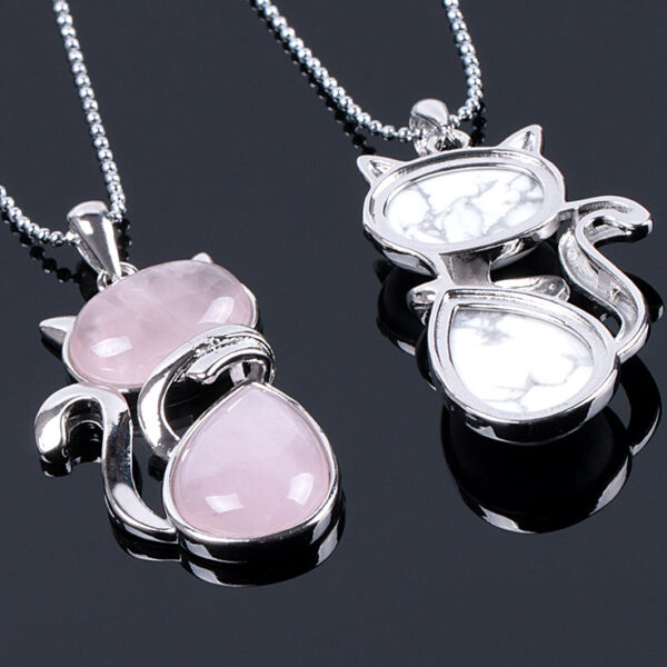 Cute Cat Shaped Necklace with Natural Stone - Image 4