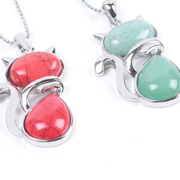 Cute Cat Shaped Necklace with Natural Stone - Image 7