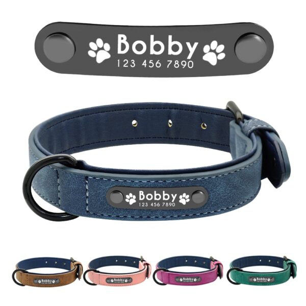 Dog's Leather Collar with ID Tag - Image 3