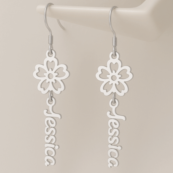 Custom Name with Birth flower Earrings - Image 3