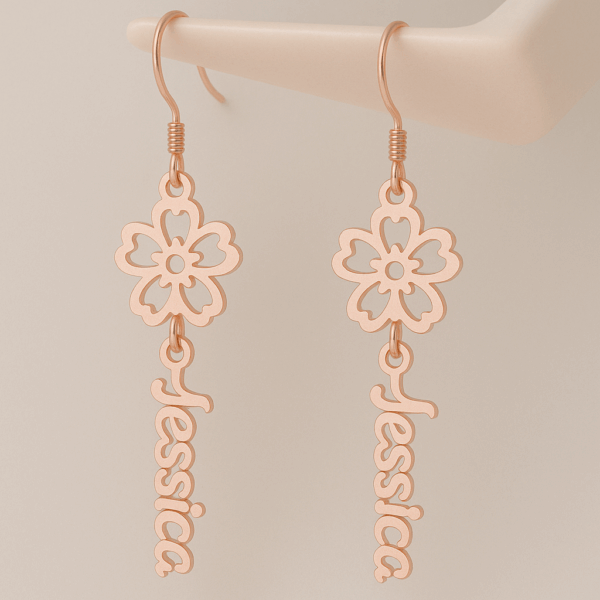 Custom Name with Birth flower Earrings - Image 4
