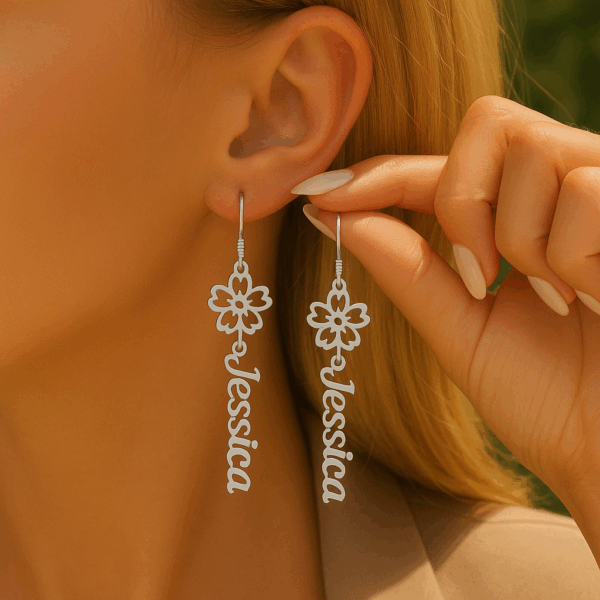 Custom Name with Birth flower Earrings - Image 6