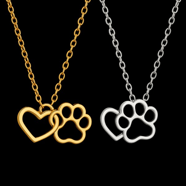 Dog Paw & Heart Pendant Necklace
