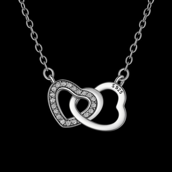 Silver Pendant Necklace with Couple Hearts