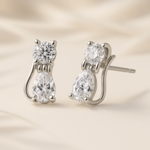 Women's Cute Kitty Silver Earrings
