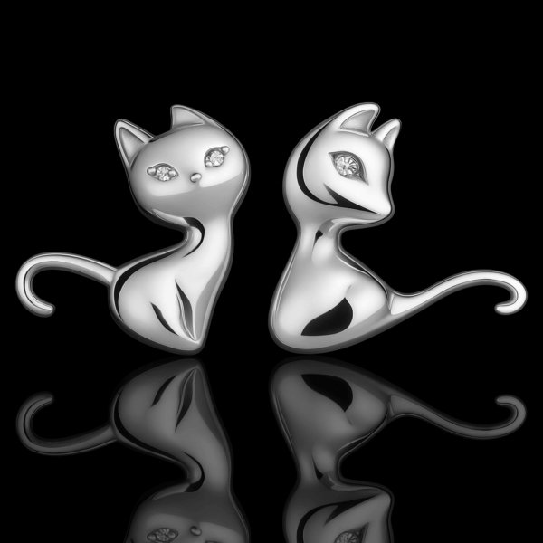 Women's Silver Cat Stud Earrings